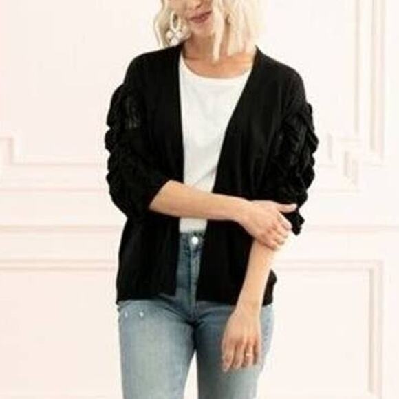 NEW Rachel Parcell Black Ruffle Sleeve Open Front Cardigan Women's Small - Picture 1 of 8